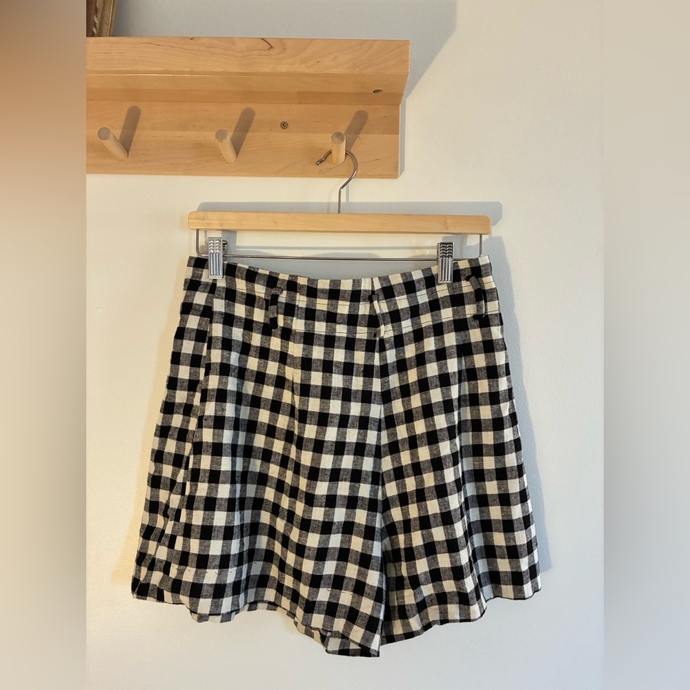 Zara Black and White Gingham High-Waist Shorts